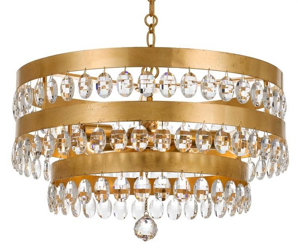 Crystorama Lighting-6106-GA-Perla - Five Light Chandelier in Classic Style - 22 Inches Wide by 14.25 Inches High Antique Gold  Antique Gold Finish