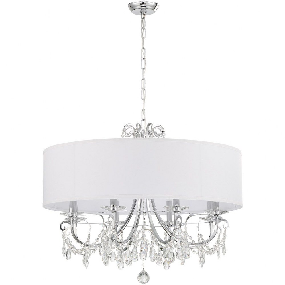 Crystorama Lighting-6628-CH-CL-MWP-Othello - 8 Light Chandelier-26.5 Inches Tall and 32 Inches Wide Polished Chrome Polished Chrome Finish with White Silk Shade with Hand Cut Crystal
