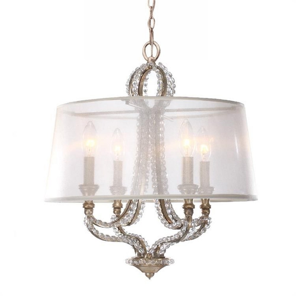 Crystorama Lighting-6764-DT-Garland - Four Light Mini Chandelier In Classic Style - 16 Inches Wide By 18 Inches High   Distressed Twilight Finish with White Silk Shade with Hand Cut Beads Crystal