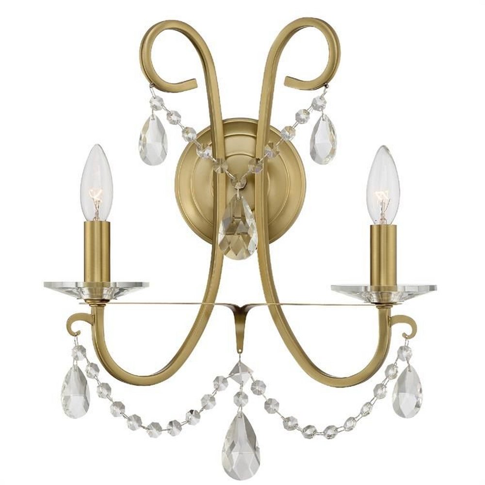 Crystorama Lighting-6822-VG-CL-MWP-Othello - Two Light Wall Sconce in Classic Style - 14 Inches Wide by 16 Inches High Vibrant Gold Hand Cut Polished Chrome Finish