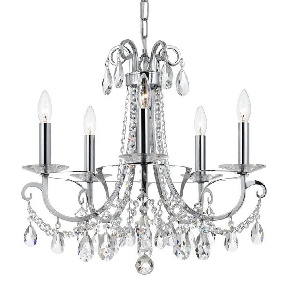 Crystorama Lighting-6825-CH-CL-MWP-Othello - 5 Light Chandelier in Classic Style - 20.5 Inches Wide by 19 Inches High Clear Majestic Wood Polished  Polished Chrome Finish