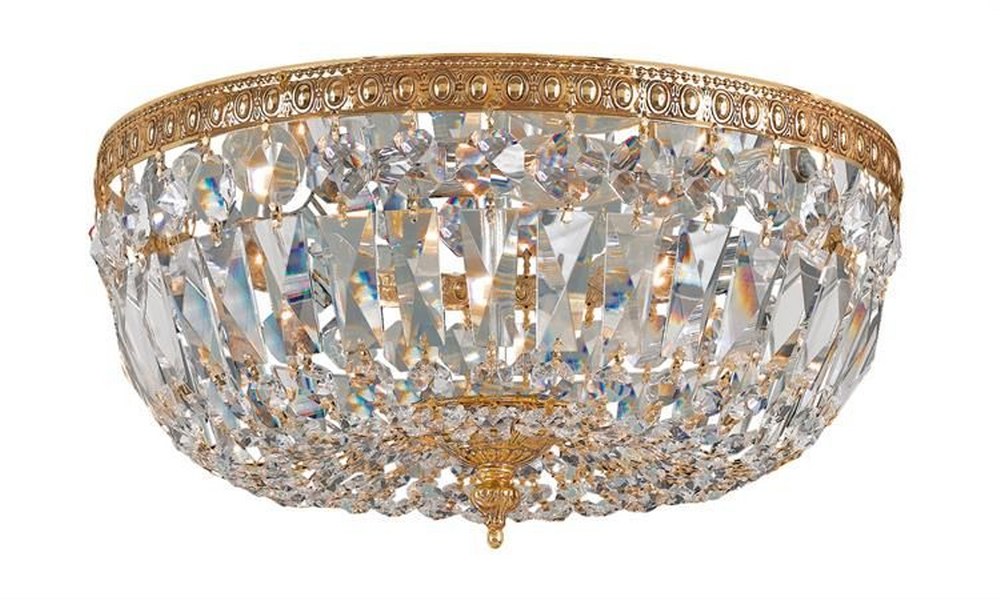 Crystorama Lighting-714-OB-GT-S-3 Light Flush Mount in Classic Style - 14 Inches Wide by 7.5 Inches High Golden Teak Swarovski Strass Polished Chrome Finish