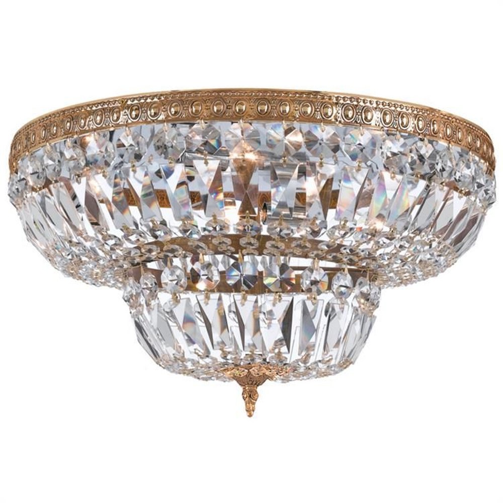 Crystorama Lighting-724-OB-CL-SAQ-6 Light Flush Mount in Classic Style - 24 Inches Wide by 14 Inches High Swarovski Spectra Olde Brass English Bronze Finish