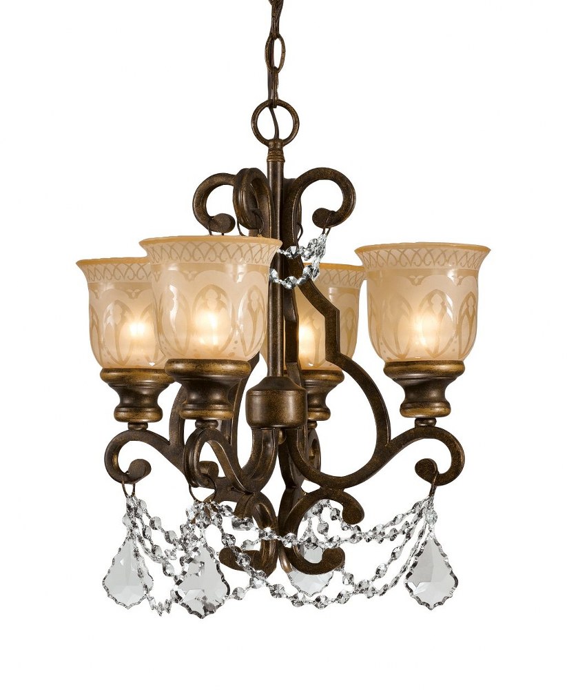 Crystorama Lighting-7504-BU-CL-MWP-Norwalk - Four Light Mini Chandelier in Classic Style - 17 Inches Wide by 21 Inches High Clear Hand Cut Bronze Umber Finish
