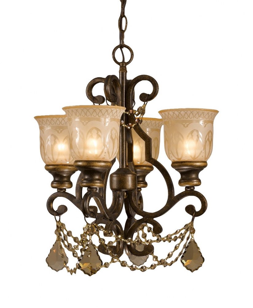 Crystorama Lighting-7504-BU-GT-MWP-Norwalk - Four Light Mini Chandelier in Classic Style - 17 Inches Wide by 21 Inches High Golden Teak Hand Cut Bronze Umber Finish
