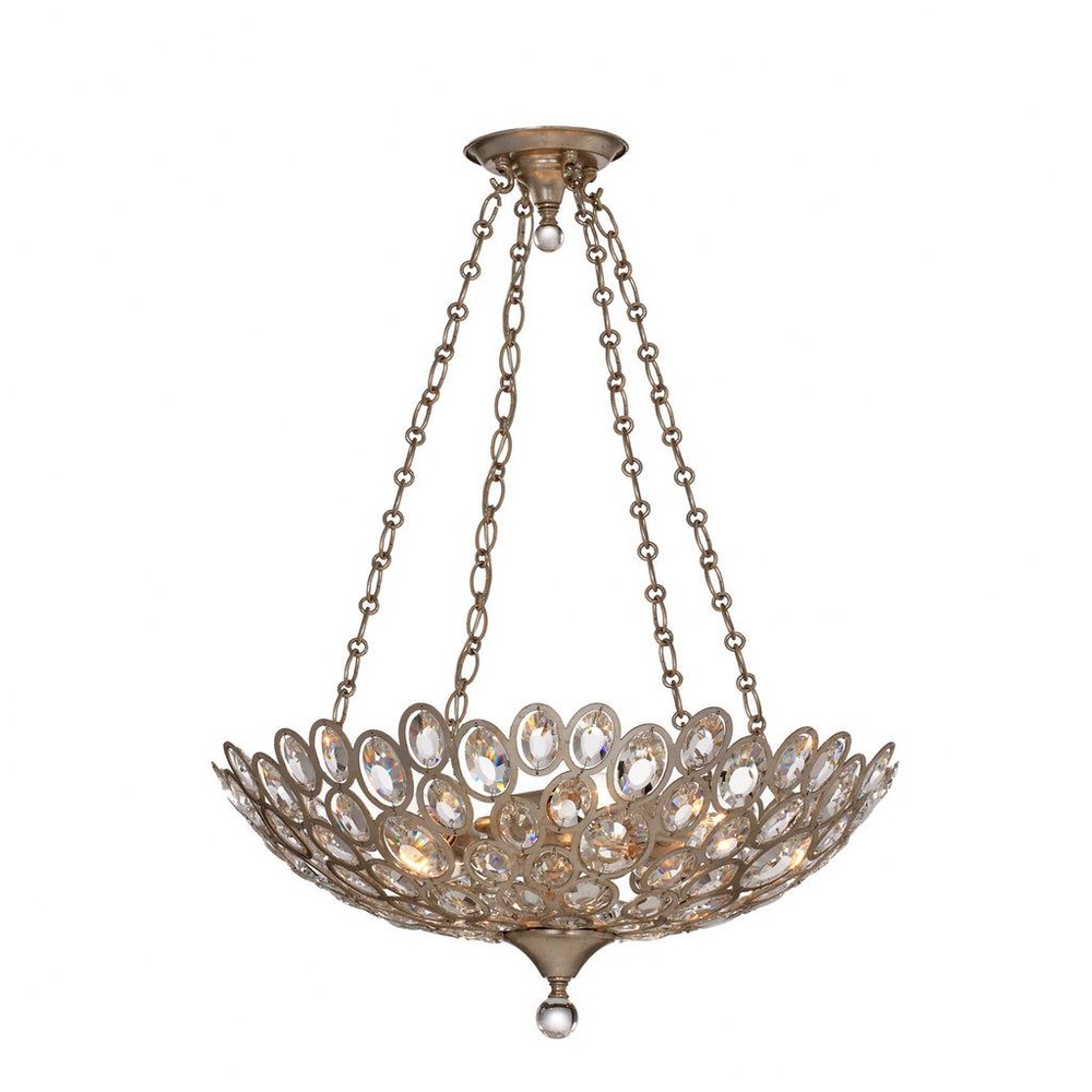 Crystorama Lighting-7587-DT-Sterling - Five Light Chandelier In Classic Style - 24.25 Inches Wide By 14 Inches High   Distressed Twilight Finish with Hand Cut Crystal