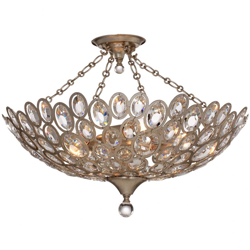 Crystorama Lighting-7587-DT_CEILING-Sterling - Five Light Flush Mount In Classic Style - 24.25 Inches Wide By 14 Inches High   Distressed Twilight Finish with Hand Cut Crystal