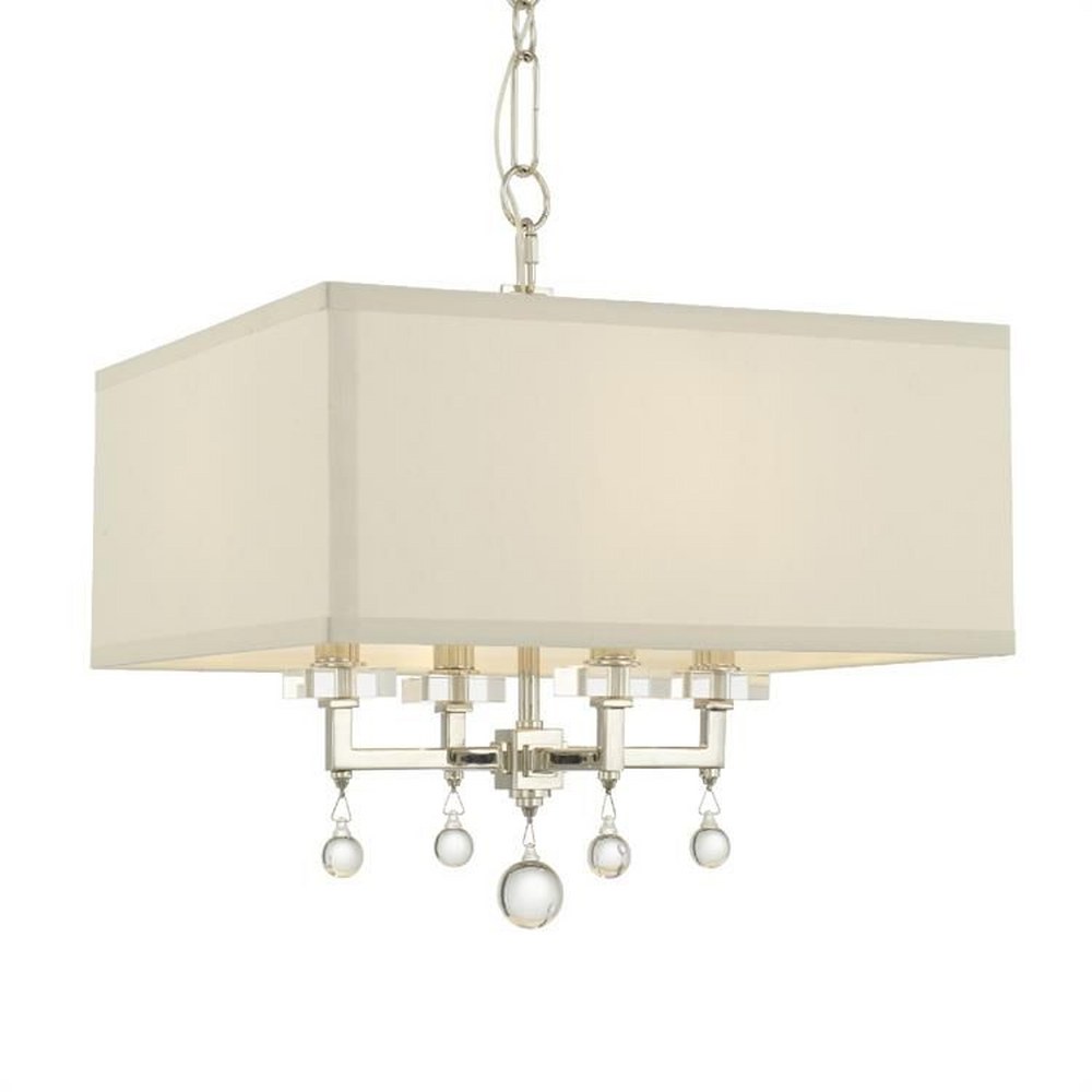 Crystorama Lighting-8105-PN-Paxton - Four Light Mini Chandelier in Classic Style - 16 Inches Wide by 16 Inches High Polished Nickel  Polished Nickel Finish with Silk Shade with Clear Drops Crystal