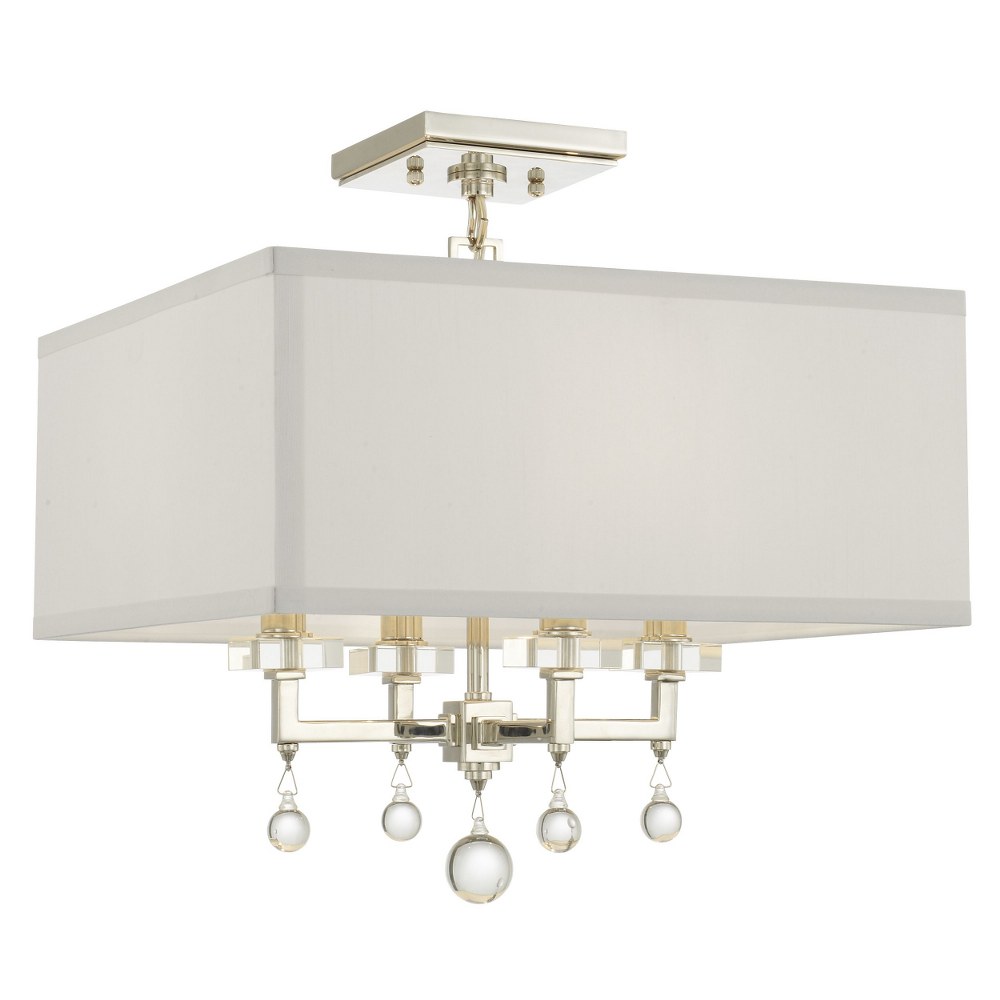 Crystorama Lighting-8105-PN_CEILING-Paxton - Four Light Flush Mount in Classic Style - 16 Inches Wide by 16 Inches High Polished Nickel  Polished Nickel Finish with Silk Shade with Clear Drops Crystal