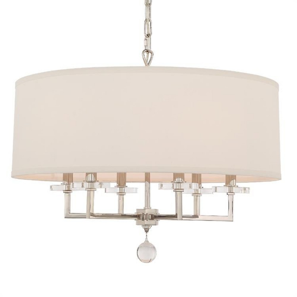 Crystorama Lighting-8116-PN-Paxton - Six Light Chandelier in Classic Style - 25.6 Inches Wide by 21 Inches High Polished Nickel  Polished Nickel Finish with Silk Shade with Clear Drops Crystal