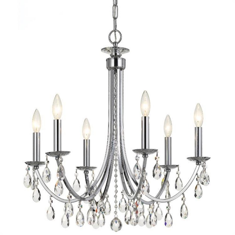Crystorama Lighting-8826-CH-CL-MWP-Bridgehampton - 6 Light Chandelier in Classic Style - 26 Inches Wide by 26 Inches High Hand Cut Polished Chrome Polished Chrome Finish