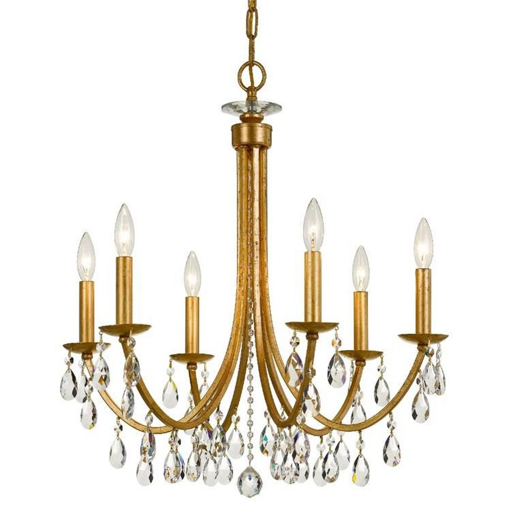 Crystorama Lighting-8826-GA-CL-MWP-Bridgehampton - 6 Light Chandelier in Classic Style - 26 Inches Wide by 26 Inches High Hand Cut Antique Gold Polished Chrome Finish