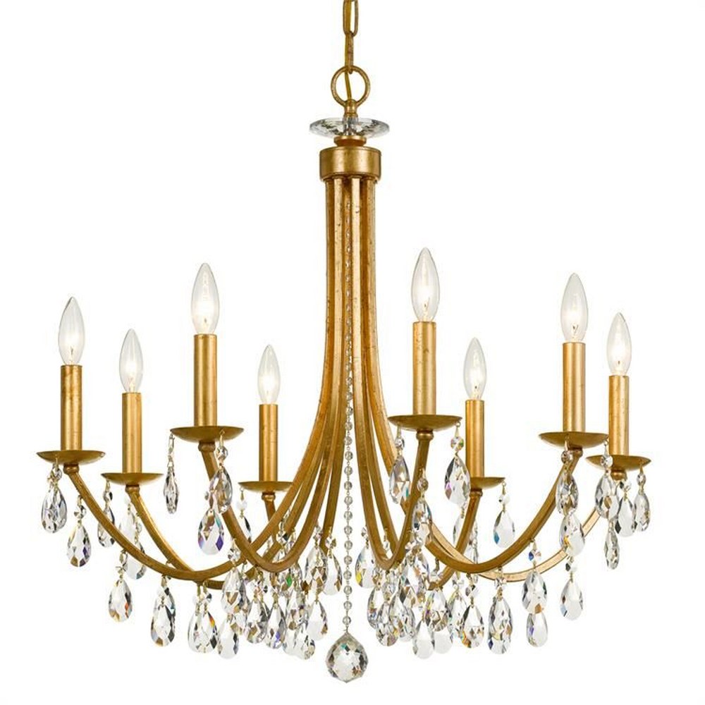 Crystorama Lighting-8828-GA-CL-MWP-Bridgehampton - 8 Light Chandelier in Traditional and Contemporary Style - 28 Inches Wide by 29 Inches High Hand Cut Antique Gold Polished Chrome Finish