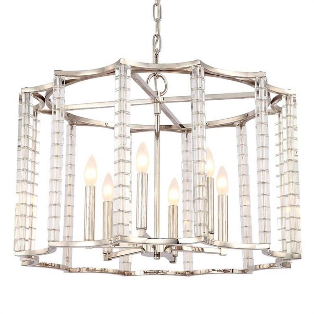 Crystorama Lighting-8856-PN-Carson - Six Light Chandelier In Traditional And Contemporary Style - 28 Inches Wide By 17 Inches High   Polished Nickel Finish with Lucite Cube Crystal