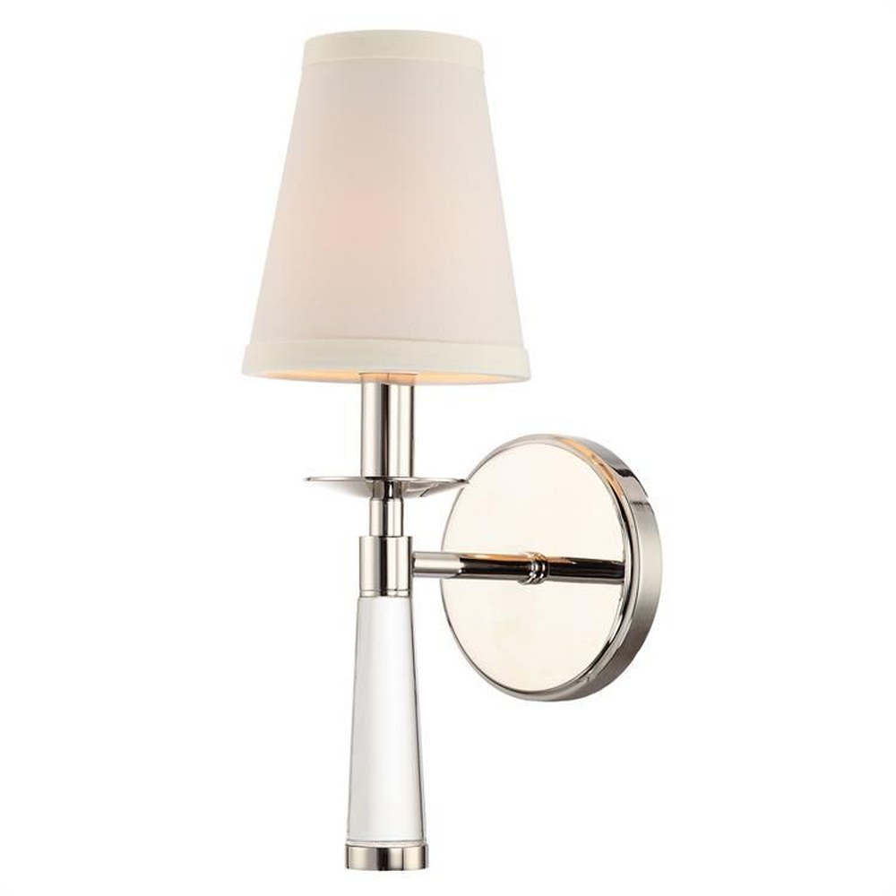 Crystorama Lighting-8861-PN-Baxter - One Light Wall Sconce in Timeless Style - 5 Inches Wide by 15 Inches High Polished Nickel  Polished Nickel Finish with Clear Glass with White Fabric Shade