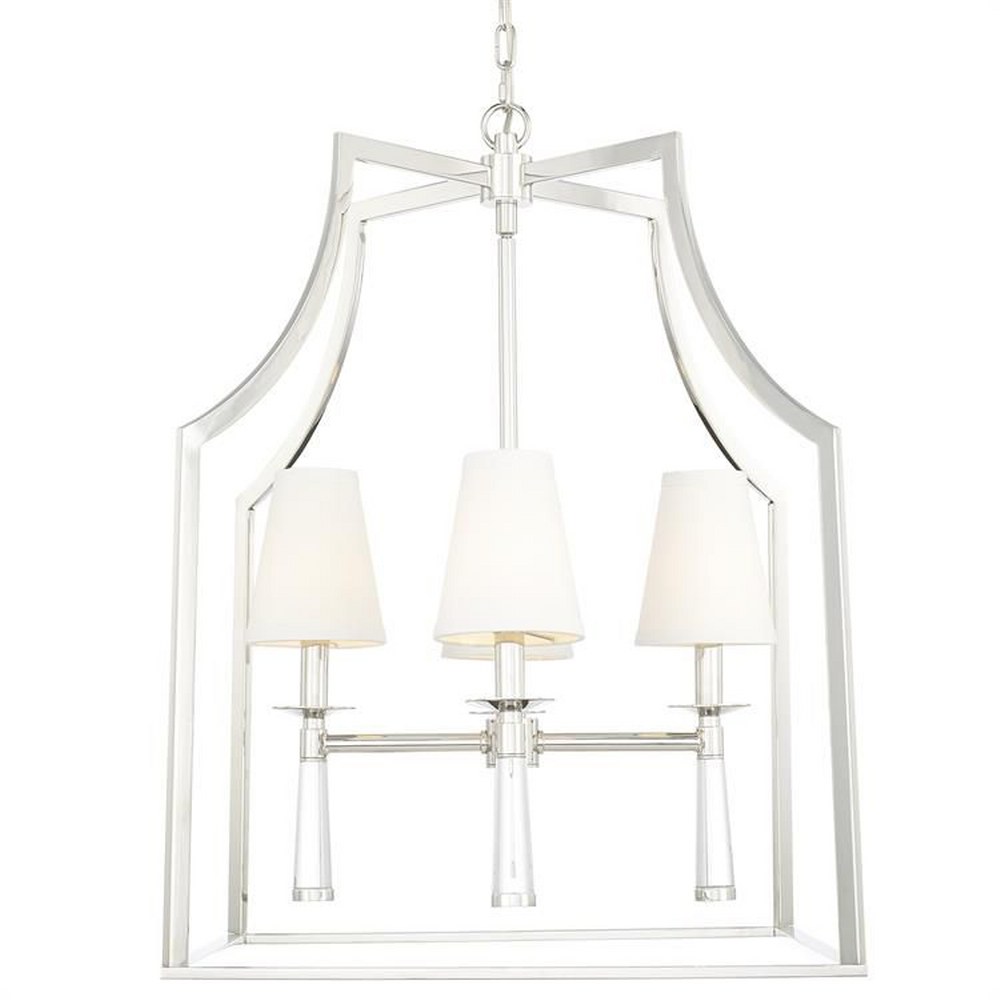 Crystorama Lighting-8864-PN-Baxter - Four Light Chandelier in Minimalist Style - 22 Inches Wide by 30 Inches High Polished Nickel  Polished Nickel Finish with White Fabric Shade