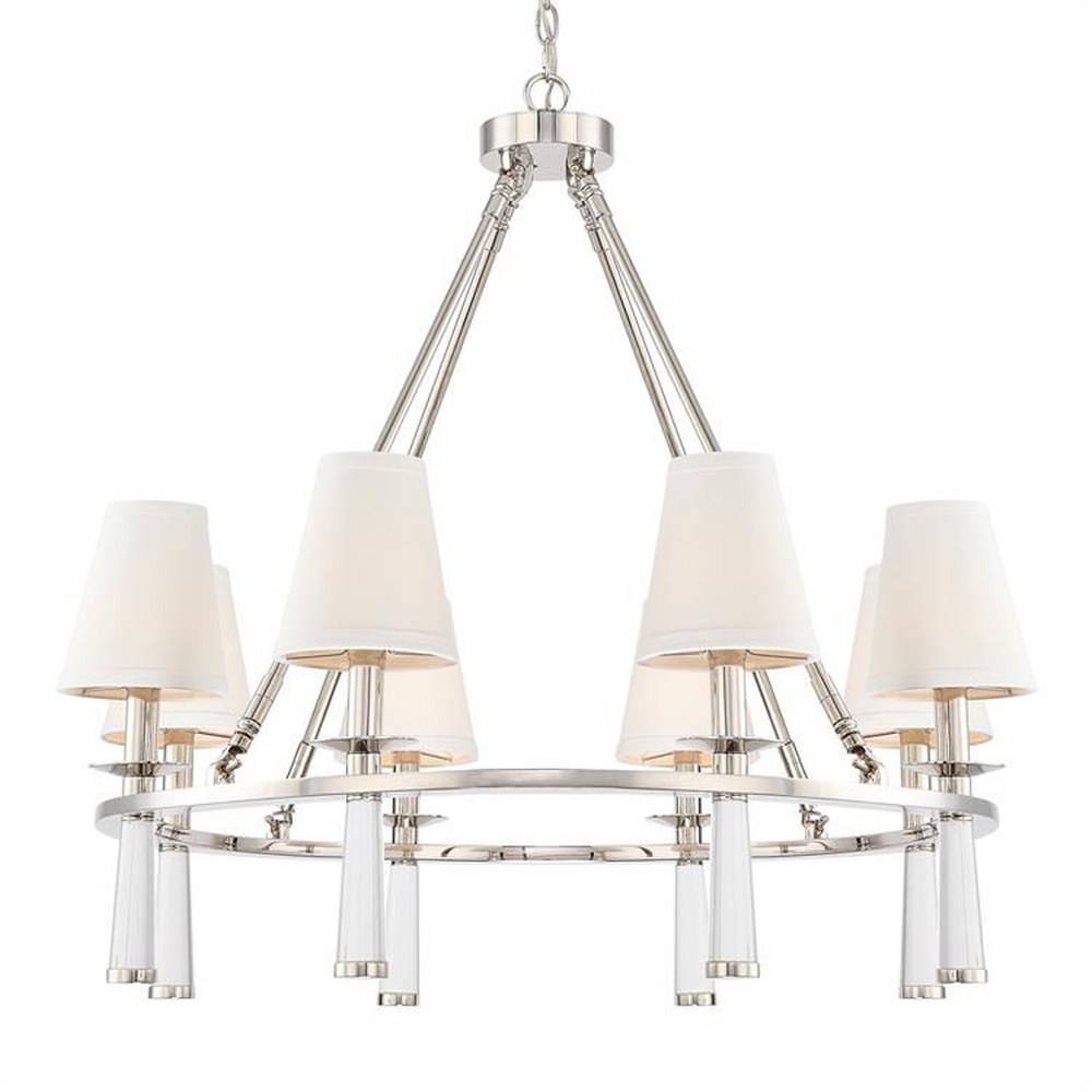 Crystorama Lighting-8867-PN-Baxter - Eight Light Chandelier in Timeless Style - 31.5 Inches Wide by 31 Inches High Polished Nickel  Polished Nickel Finish with White Fabric Shade