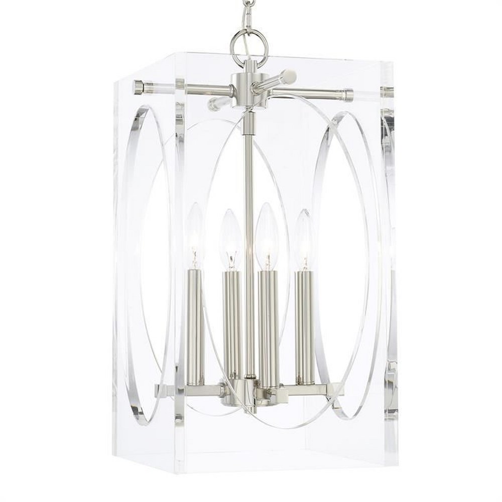 Crystorama Lighting-8874-PN-Drake - Four Light 20 Inch Chandelier   Polished Nickel Finish with Clear Glass