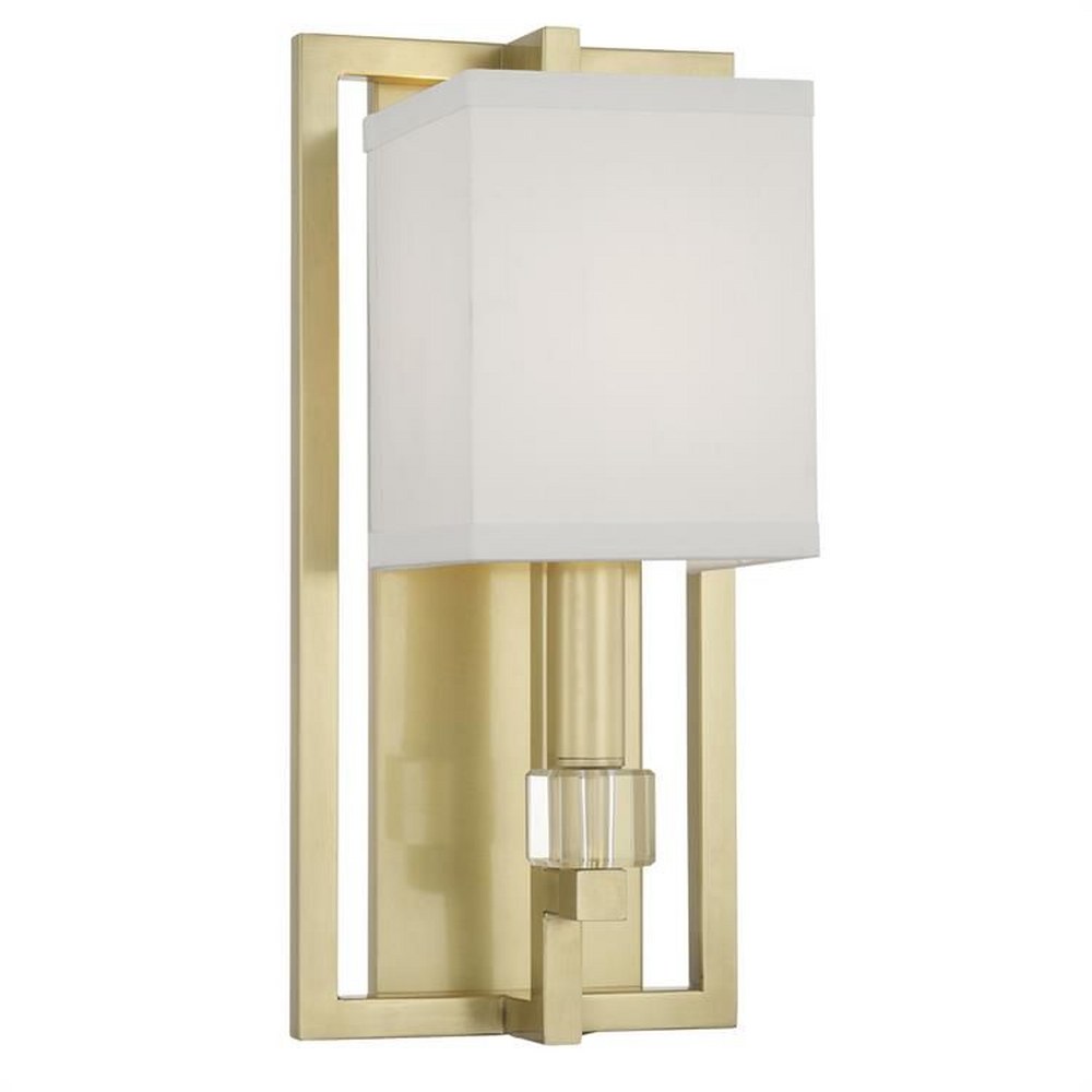 Crystorama Lighting-8881-AG-Dixon - One Light Wall Sconce in Classic Style - 7 Inches Wide by 15 Inches High Aged Brass Polished Nickel Finish with White Fabric Shade with Clear Cubes Crystal