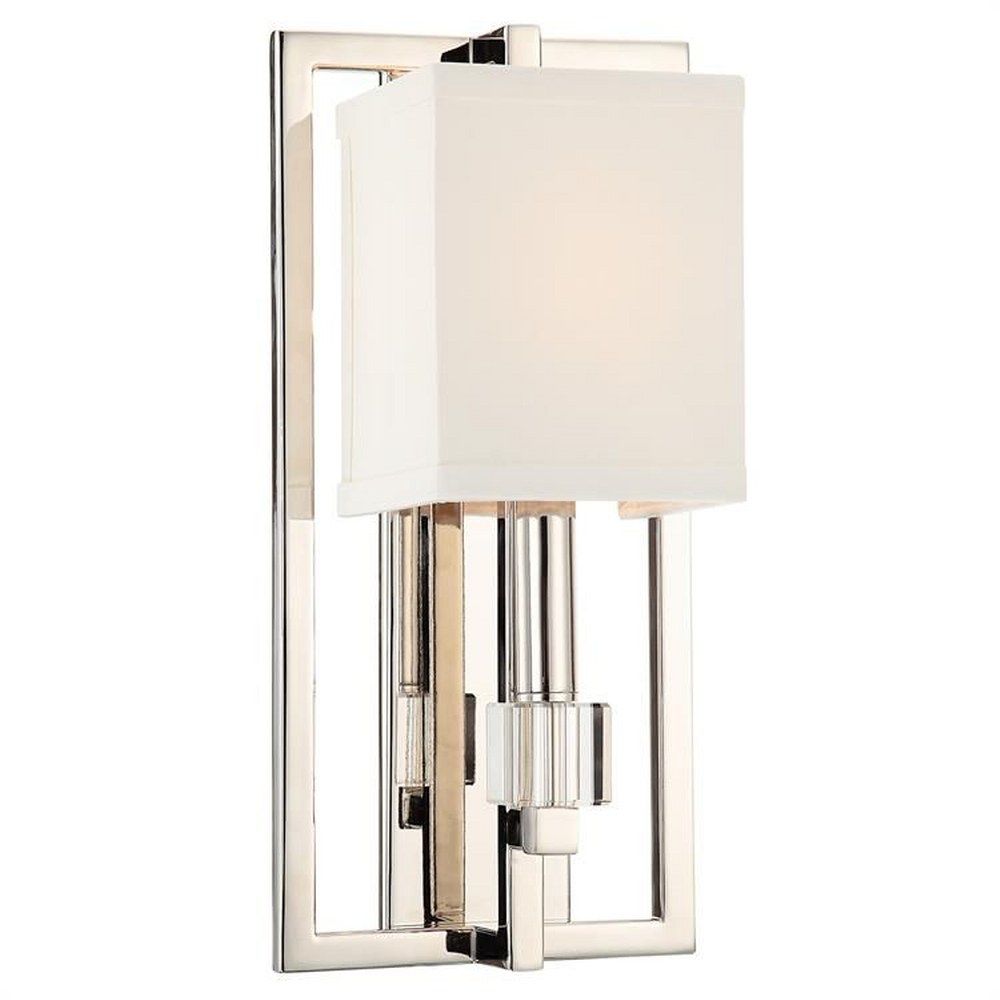 Crystorama Lighting-8881-PN-Dixon - One Light Wall Sconce in Classic Style - 7 Inches Wide by 15 Inches High Polished Nickel  Polished Nickel Finish with White Fabric Shade with Clear Cubes Crystal