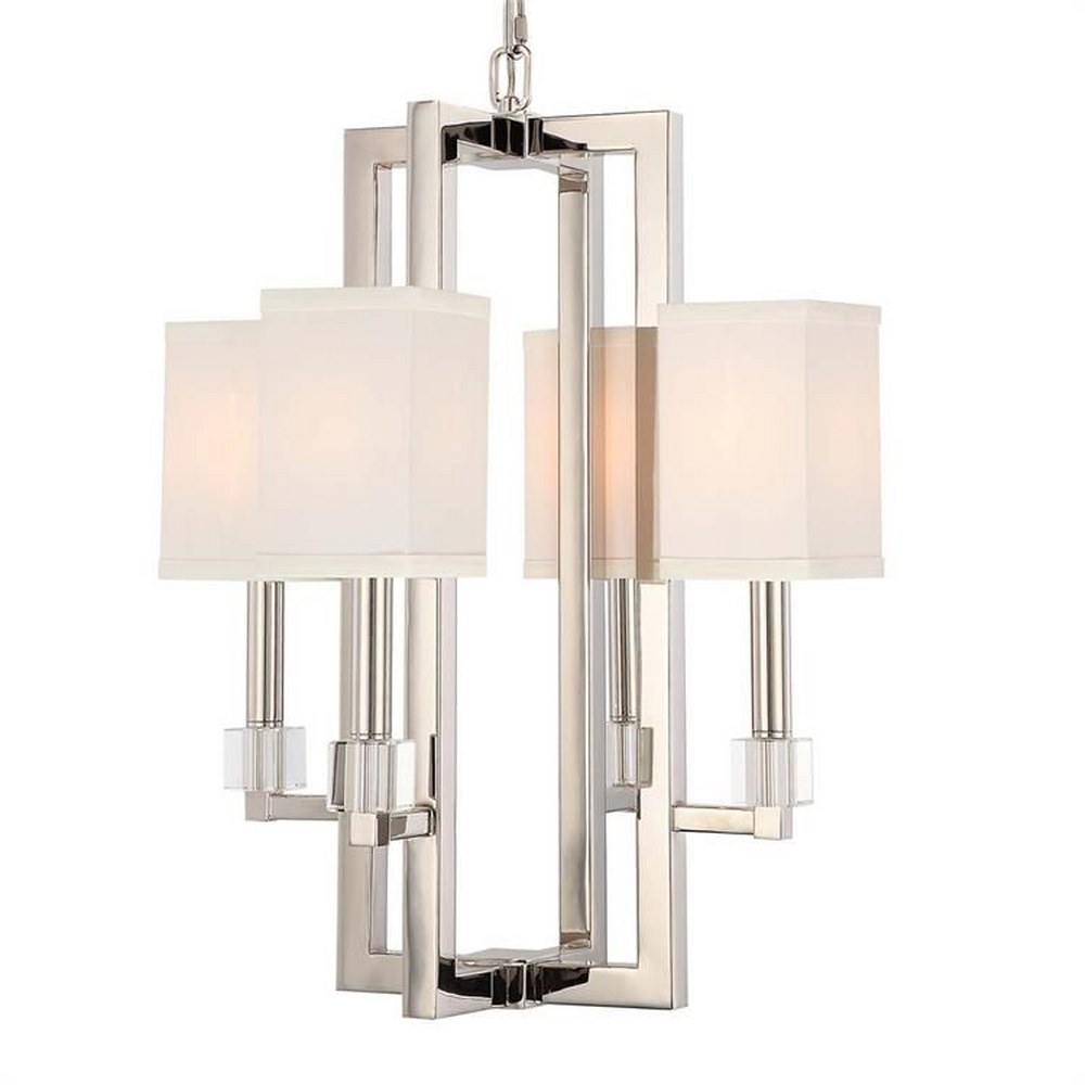 Crystorama Lighting-8884-PN-Dixon - Four Light Chandelier in Classic Style - 18.5 Inches Wide by 24.25 Inches High Polished Nickel  Polished Nickel Finish with White Fabric Shade with Clear Cubes Crys