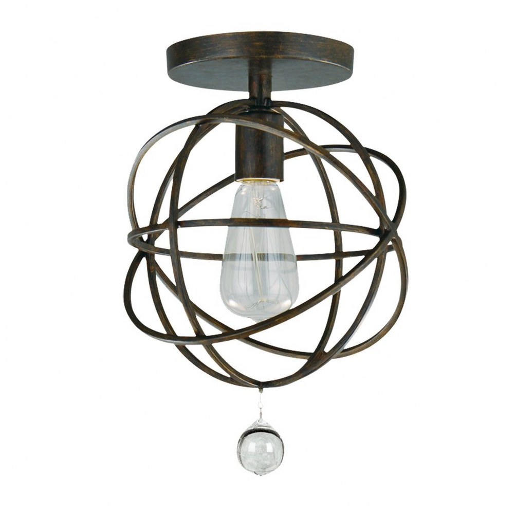 Crystorama Lighting-9220-EB_CEILING-Solaris - One Light Flush Mount in Traditional and Contemporary Style - 9 Inches Wide by 13 Inches High English Bronze  Wet White Finish with Clear Drop Crystal