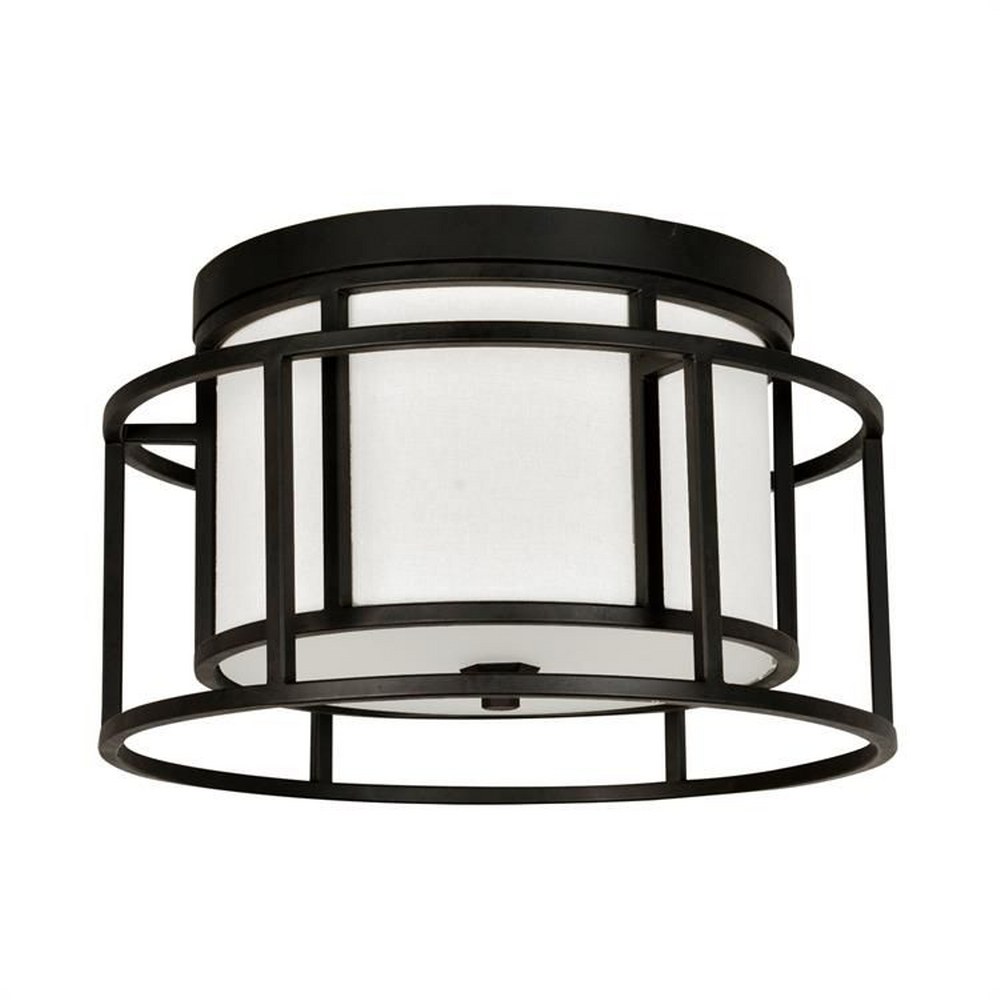 Crystorama Lighting-9590-MK-Hulton - Two Light Flush Mount In Classic Style - 15 Inches Wide By 9.25 Inches High   Matte Black Finish with White Fabric Shade