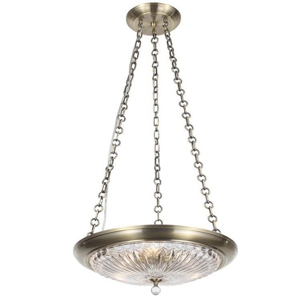 Crystorama Lighting-9943-AB-Celina - Three Light Pendant in Classic Style - 19.5 Inches Wide by 11.5 Inches High Antique Brass  Polished Chrome Finish with Clear Glass