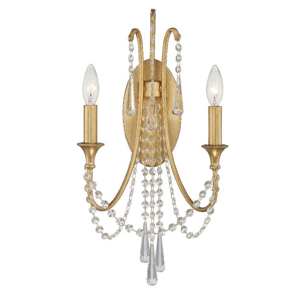 Crystorama Lighting-ARC-1902-GA-CL-MWP-Arcadia - 2 Light Wall Mount Antique Gold Hand Cut Antique Silver Finish with Clear Hand Cut Crystal