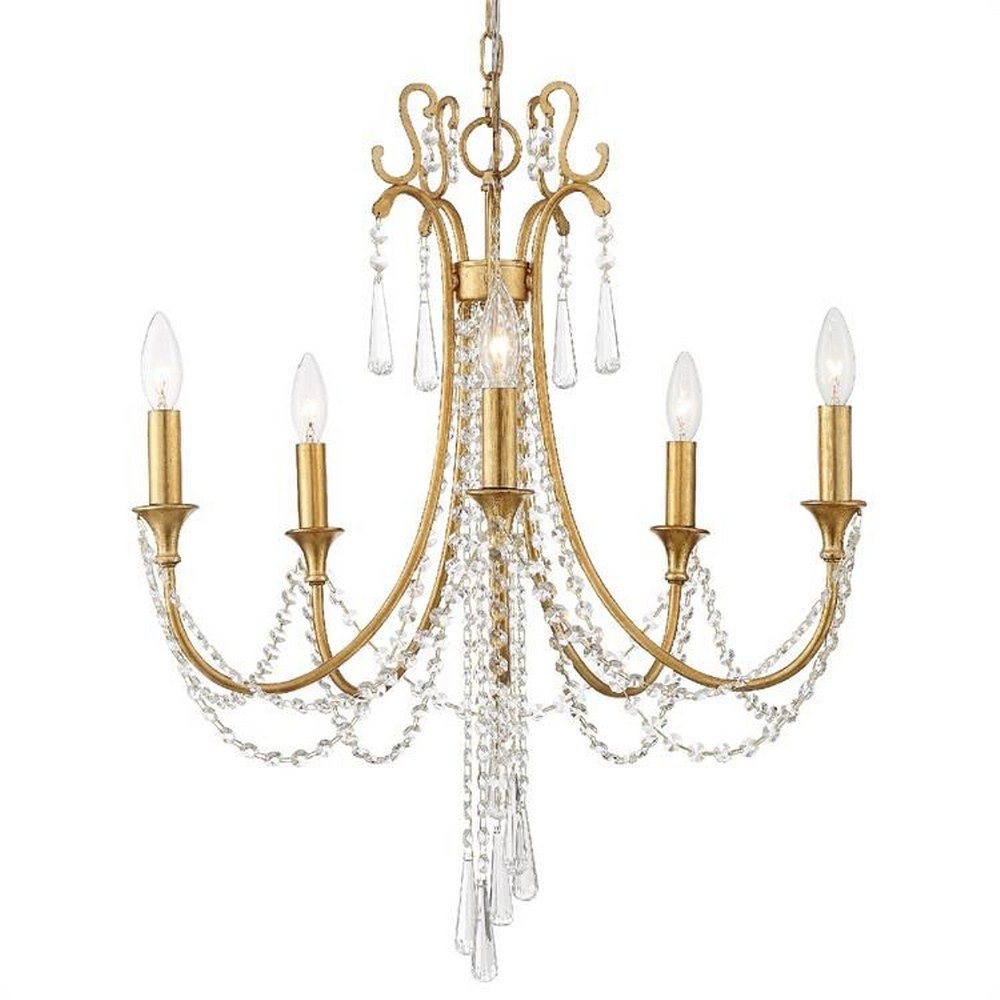 Crystorama Lighting-ARC-1905-GA-CL-MWP-Arcadia - 5 Light Chandelier Hand Cut Antique Gold Antique Silver Finish with Clear Hand Cut Crystal