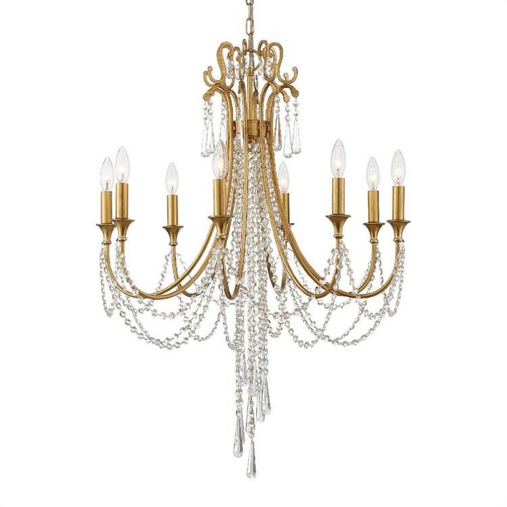 Crystorama Lighting-ARC-1908-GA-CL-MWP-Arcadia - 8 Light Chandelier Hand Cut Antique Gold Antique Silver Finish with Clear Hand Cut Crystal