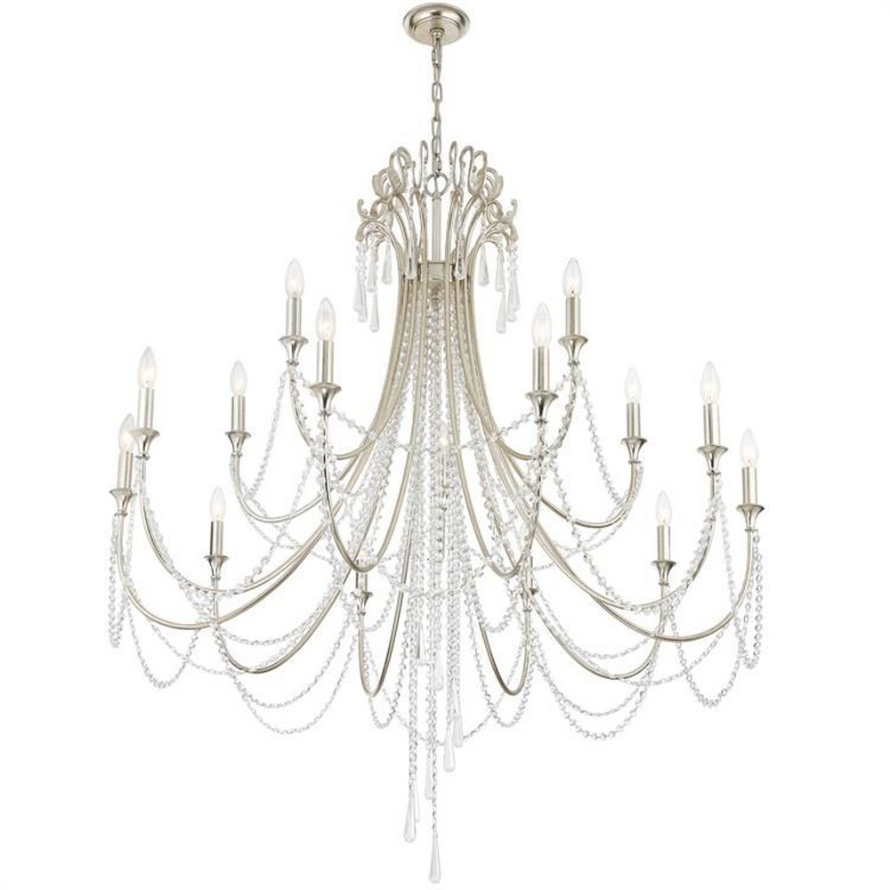 Crystorama Lighting-ARC-1919-SA-CL-MWP-Arcadia - 15 Light 2-Tier Chandelier Hand Cut Antique Silver Antique Gold Finish with Hand Cut Crystal