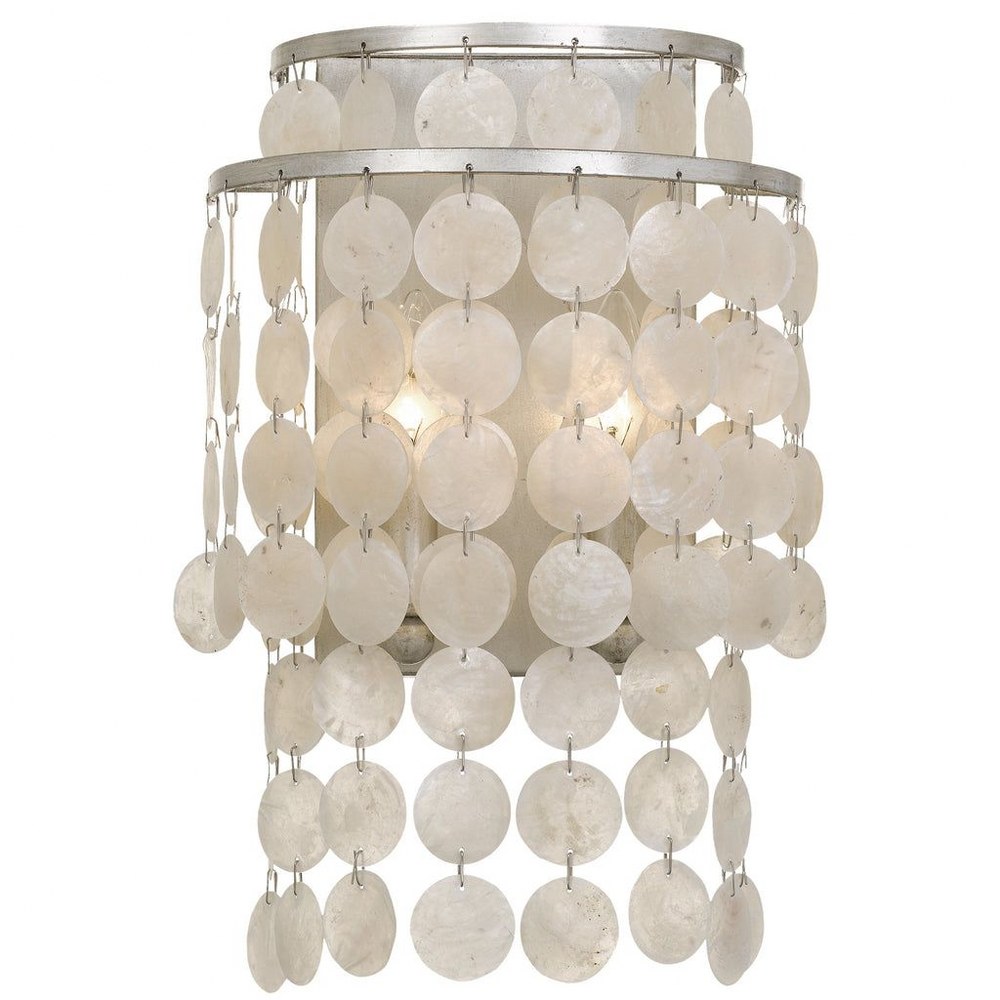 Crystorama Lighting-BRI-3002-SA-Brielle - Two Light Wall Sconce in Timeless Style - 9 Inches Wide by 14 Inches High Antique Silver  Antique Silver Finish with Capiz shell Crystal