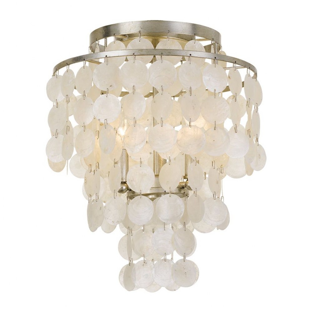 Crystorama Lighting-BRI-3003-SA-Brielle - Three Light Flush Mount in Timeless Style - 13 Inches Wide by 16 Inches High Antique Silver  Antique Silver Finish with Capiz shell Crystal