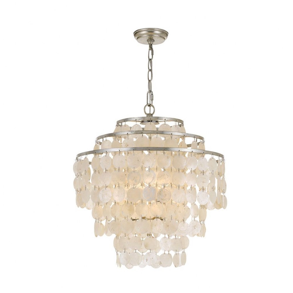 Crystorama Lighting-BRI-3008-SA-Brielle - Four Light Chandelier Antique Silver  Antique Silver Finish with Capiz shell Crystal