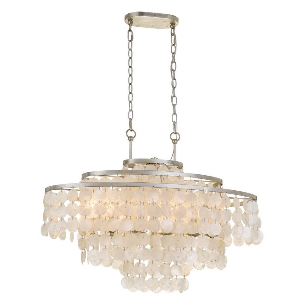 Crystorama Lighting-BRI-3009-SA-Brielle - Six Light Chandelier   Antique Silver Finish with Capiz shell Crystal