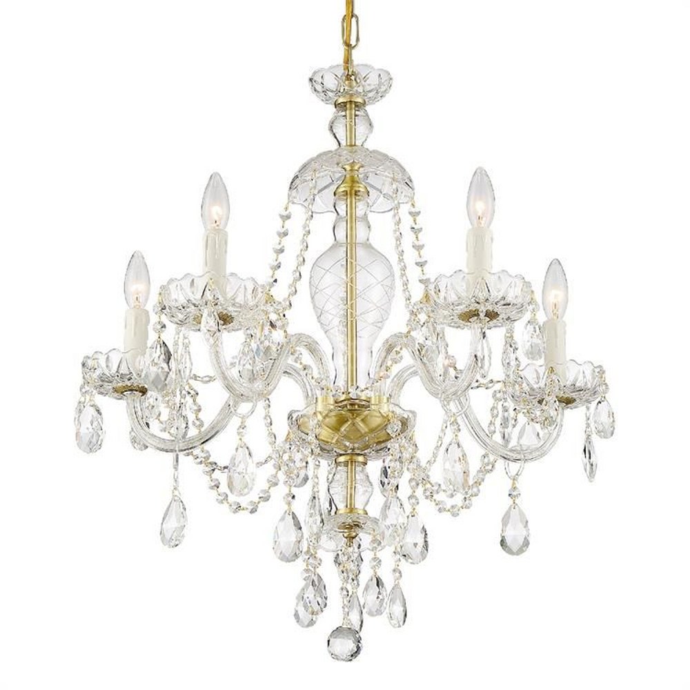 Crystorama Lighting-CAN-A1305-PB-CL-SAQ-Candace - 5 Light Chandelier in Minimalist Style - 25 Inches Wide by 28 Inches High Swarovski Spectra Polished Brass Polished Chrome Finish