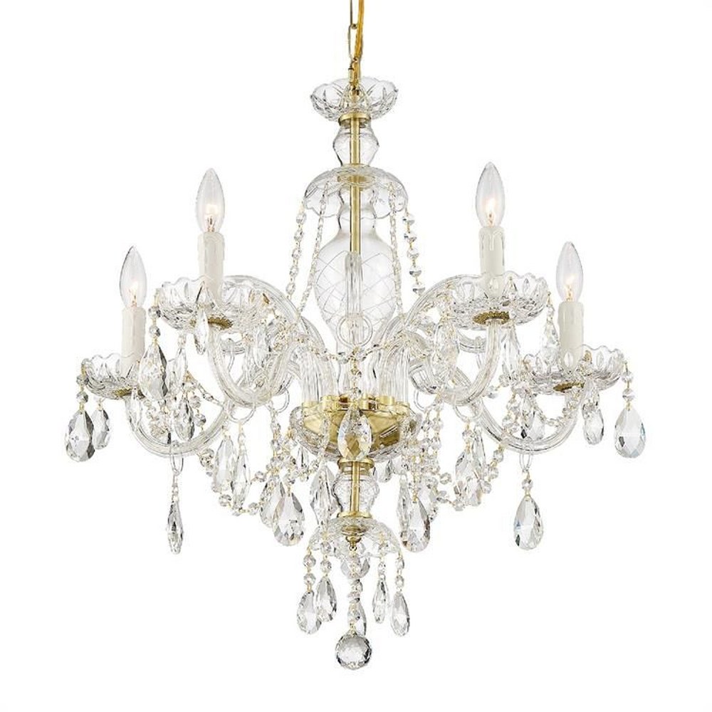 Crystorama Lighting-CAN-A1306-PB-CL-MWP-Candace - 5 Light Chandelier in Timeless Style - 25 Inches Wide by 26 Inches High Hand Cut Polished Brass Polished Chrome Finish