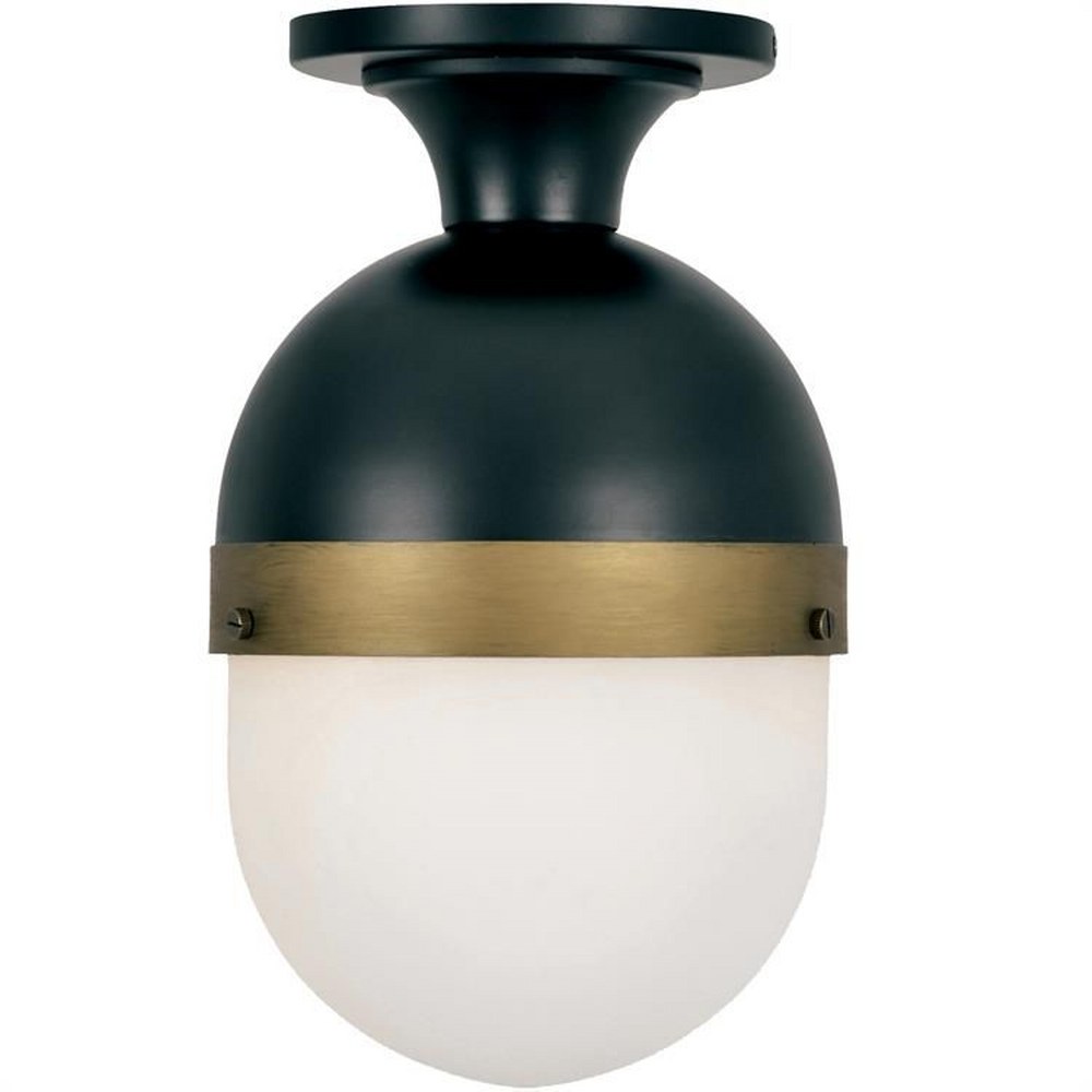 Crystorama Lighting-CAP-8500-MK-TG-Capsule - One Light Outdoor Flush Mount   Matte Black/Textured Gold Finish with Opal Frosted Glass