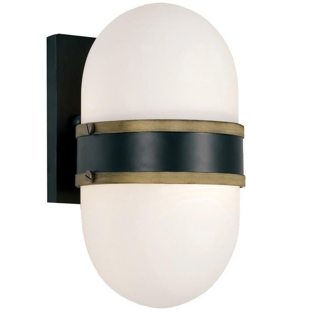 Crystorama Lighting-CAP-8501-MK-TG-Capsule 10 Inch Outdoor Wall Lantern Outdoor Living Glass Approved for Wet Locations   Matte Black/Textured Gold Finish with Opal Frosted Glass