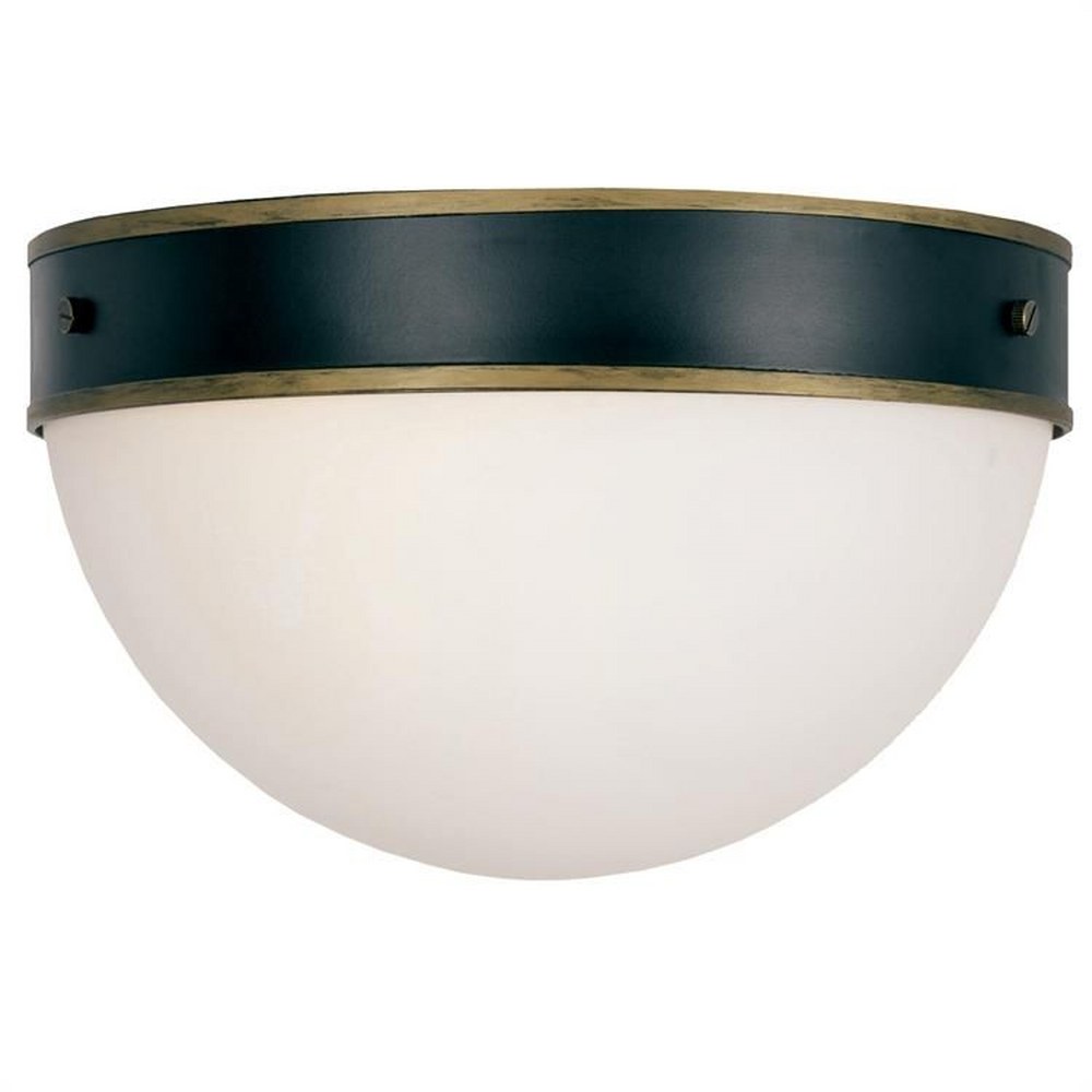 Crystorama Lighting-CAP-8503-MK-TG-Capsule - Two Light Outdoor Flush Mount   Matte Black/Textured Gold Finish with Opal Frosted Glass