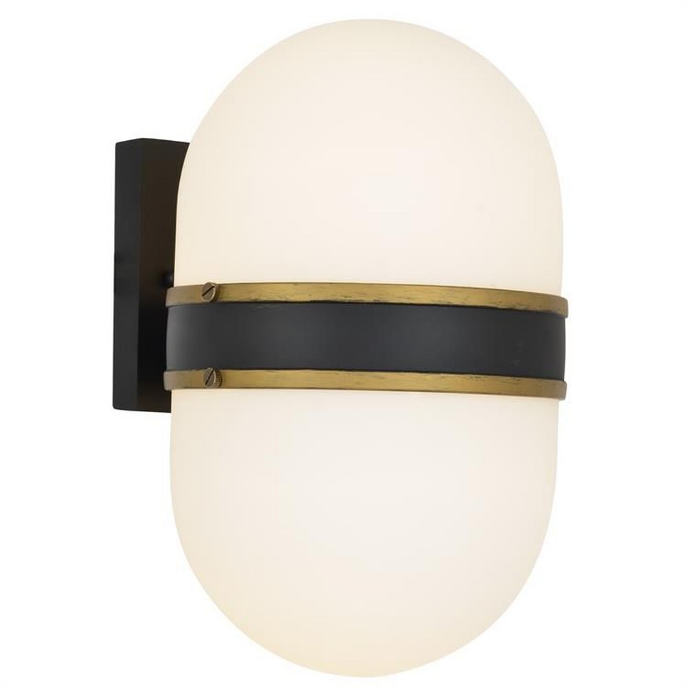 Crystorama Lighting-CAP-8504-MK-TG-Capsule - Two Light Outdoor Wall Mount   Matte Black/Textured Gold Finish with Opal Frosted Glass