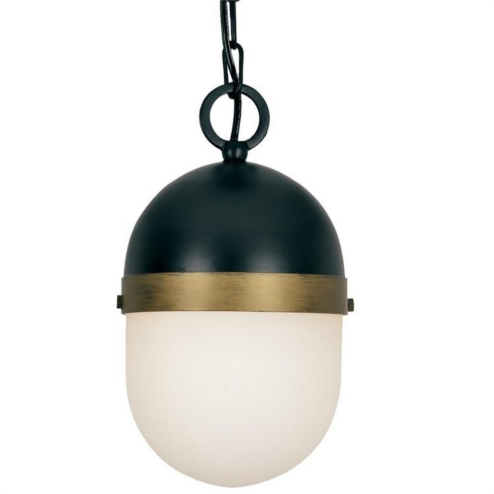 Crystorama Lighting-CAP-8505-MK-TG-Capsule - One Light Outdoor Pendant in Minimalist Style - 6 Inches Wide by 11 Inches High   Matte Black/Textured Gold Finish with Opal Frosted Glass
