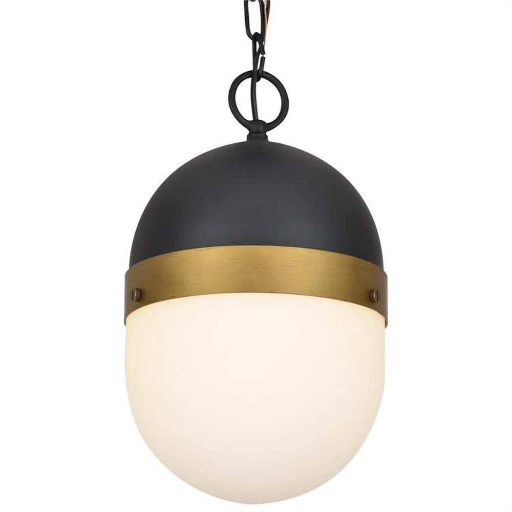 Crystorama Lighting-CAP-8507-MK-TG-Capsule - One Light Outdoor Pendant   Matte Black/Textured Gold Finish with Opal Frosted Glass