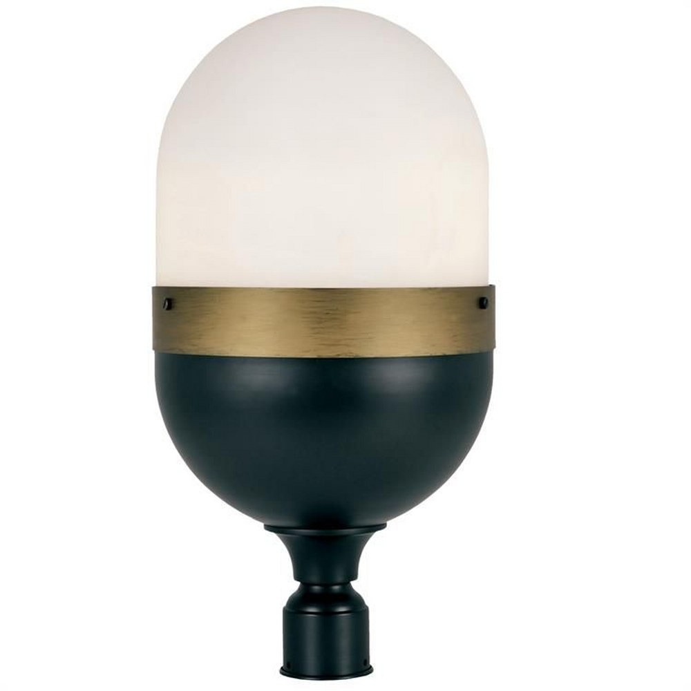 Crystorama Lighting-CAP-8509-MK-TG-Capsule - Three Light Outdoor Post Lantern in Contemporary Style - 12.25 Inches Wide by 23.25 Inches High   Matte Black/Textured Gold Finish with Opal Frosted Glass