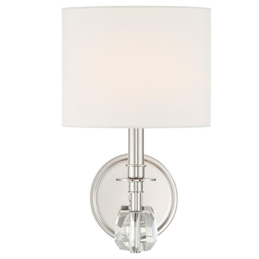 Crystorama Lighting-CHI-211-PN-Chimes - One Light Wall Mount in Classic Style - 8 Inches Wide by 13 Inches High Polished Nickel  Polished Nickel Finish with White Silk Shade with Faceted Cut Crystal