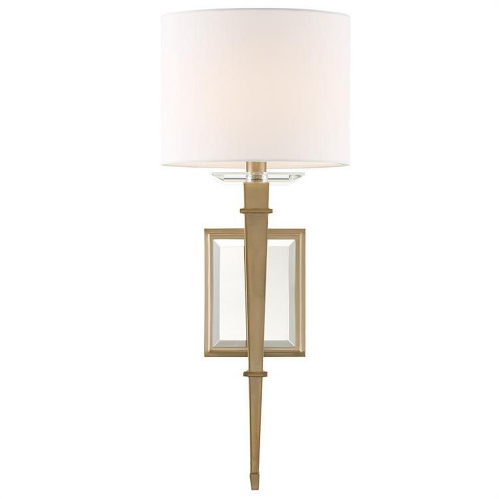 Crystorama Lighting-CLI-231-AG-Clifton - One Light Wall Sconce Aged Brass  Polished Nickel Finish with White Silk Shade with Faceted Crystal Elements