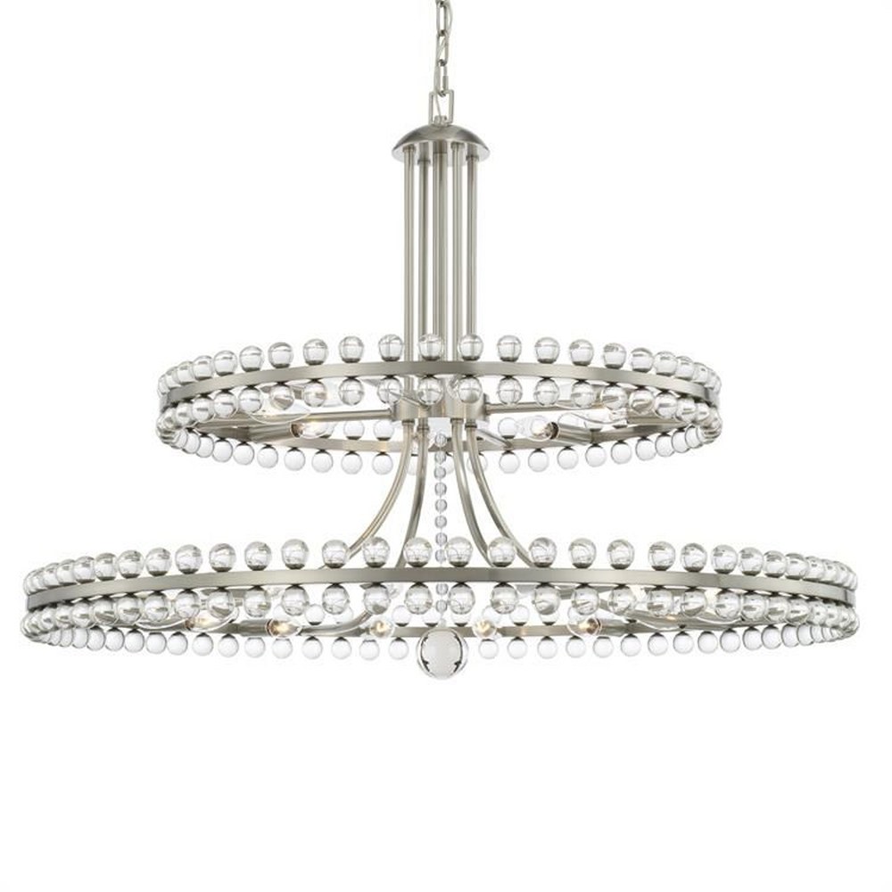 Crystorama Lighting-CLO-8890-BN-Clover - Twenty-Four Light 2-Tier Chandelier Brushed Nickel  Brushed Nickel Finish with Clear Beads Crystal