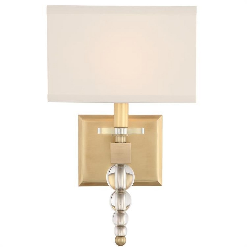 Crystorama Lighting-CLO-8892-AG-Clover - One Light Wall Sconce Aged Brass  Brushed Nickel Finish with White Silk Shade with Clear Hand Cut Crystal