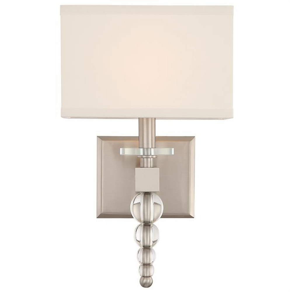 Crystorama Lighting-CLO-8892-BN-Clover - One Light Wall Sconce Brushed Nickel  Brushed Nickel Finish with White Silk Shade with Clear Hand Cut Crystal